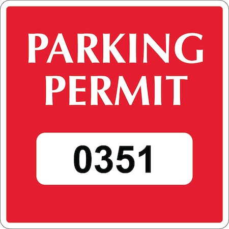 Lustre-Cal Vinyl Permanent Parking Permit Dark Red 3in x 3in  Square Serialized 351-400, 50PK 253748PvWh1RdSq0351